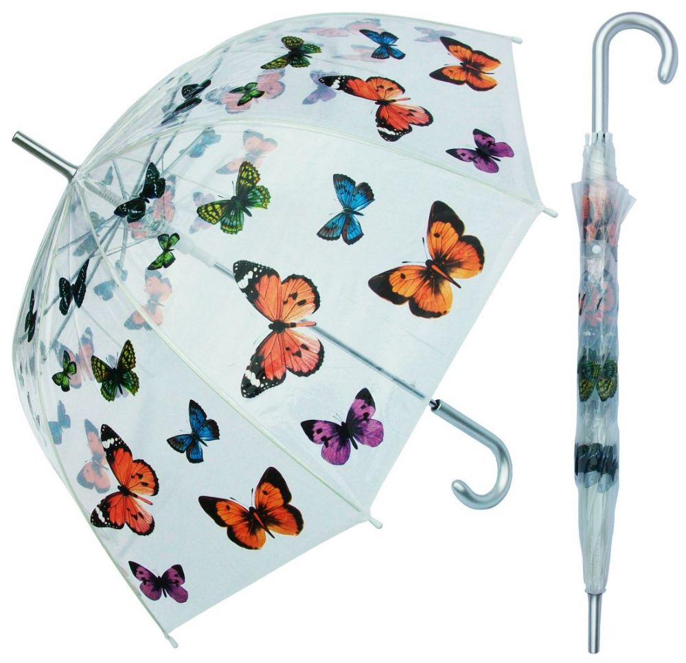 6 Wholesale 46" AutO-Open Clear Dome Umbrellas With/ Butterfly Print