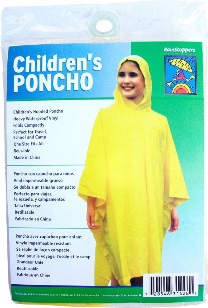 24 Wholesale Children's Vinyl Emergency Ponchos - Yellow