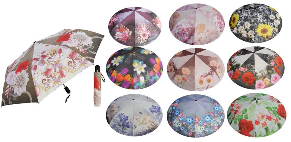 12 Wholesale 44" AutO-Open Mini Umbrellas - Assorted Floral Prints