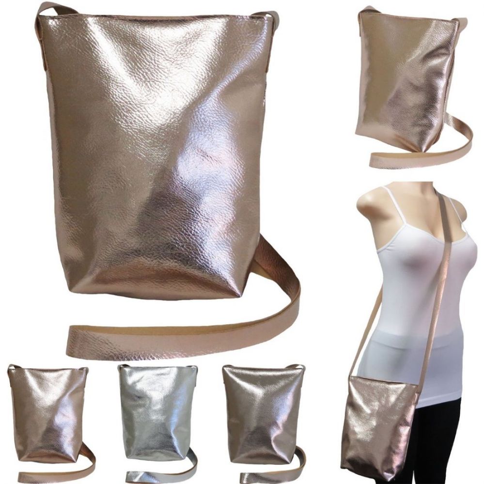 36 Wholesale 10" Metallic Crossbody Bags - Assorted Colors