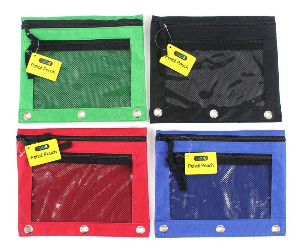 24 Pieces of 3-Ring Pencil Pouch With/ Mesh Window