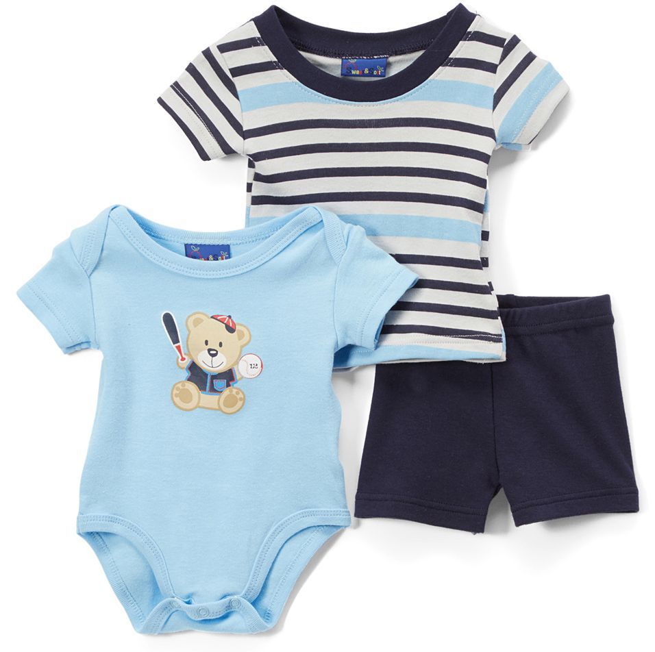 24 Pieces of Newborn Boy's Shorts, T-Shirt & Onesie Set - Bear Prints - Sizes 3-12m