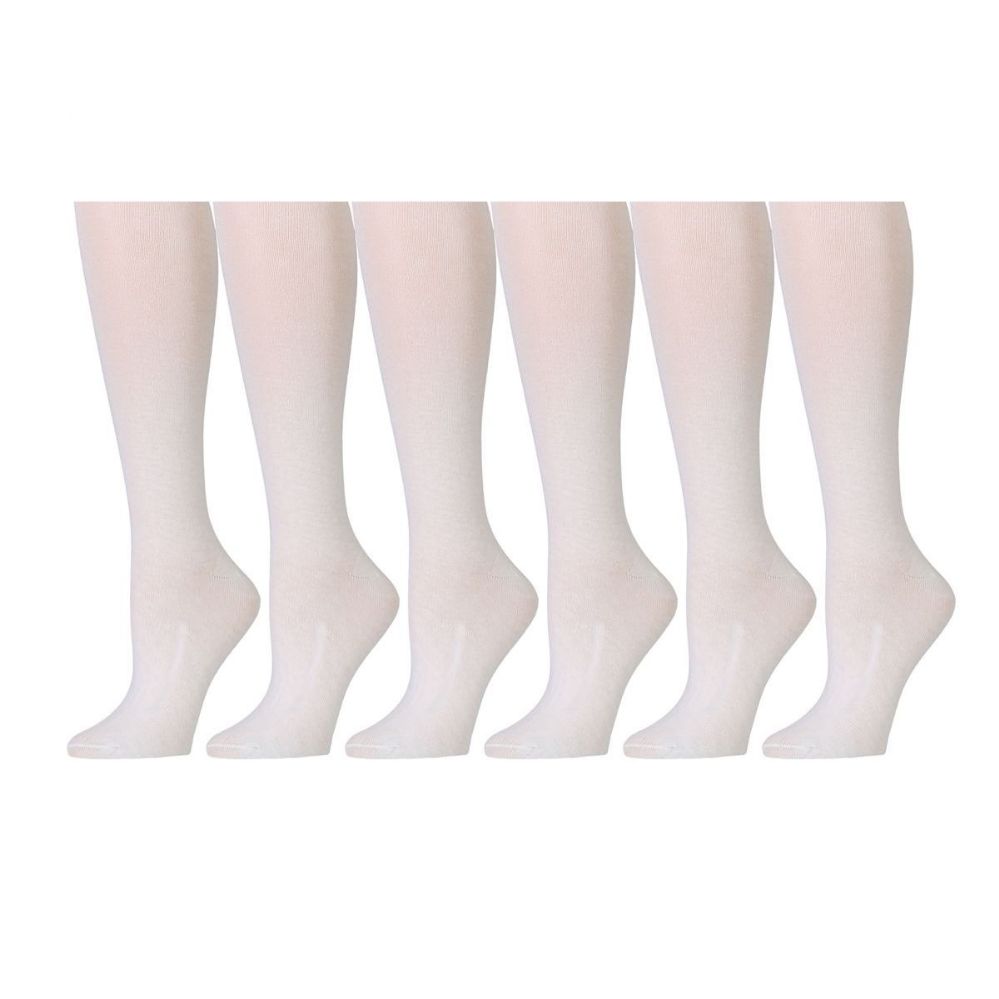 12 Pairs of Yacht & Smith Girl's Flat Knit Ivory Knee High Socks