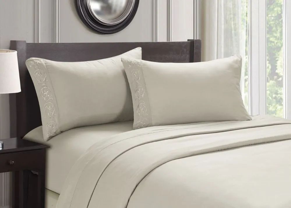 12 Wholesale Embroidery Cozy Home Sheet Set Twin Size In Beige at