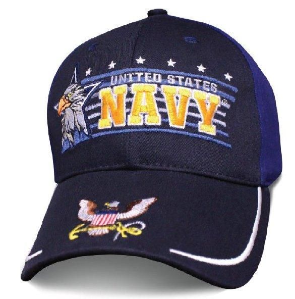 12 Wholesale Licensed Navy Ball Cap Eagle Horizon - At 