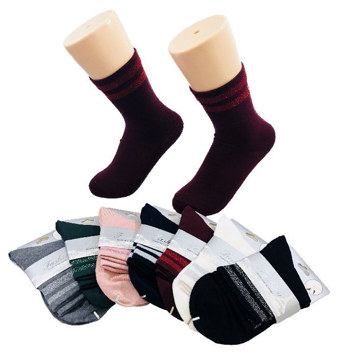 48 Wholesale Ladies Fashion Socks Double Sparkle Edge