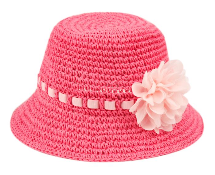 24 Pieces Kids Paper Straw Bucket Hats With Ribbon Band And Flower