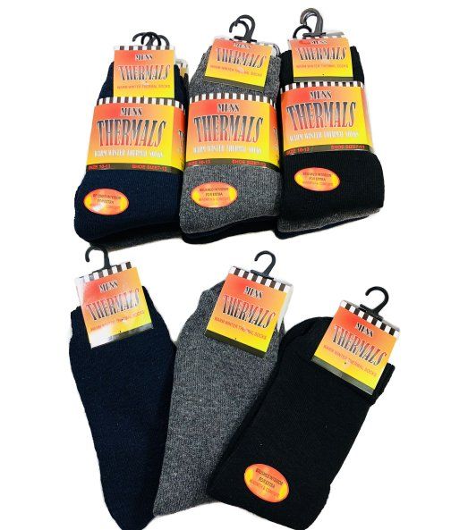 60 Pairs of Mens Thermal Crew Socks Size 10-13 Assorted Colors With Brushed Interior