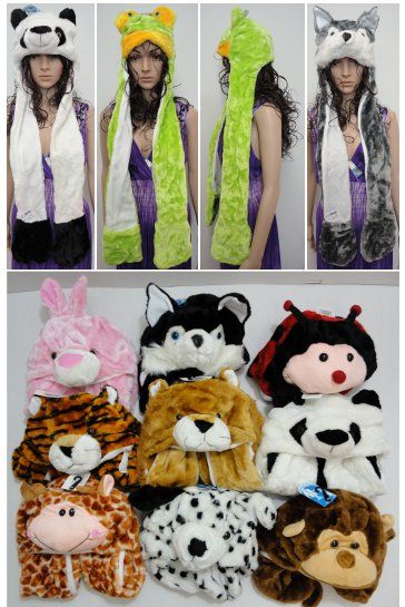 24 Pieces Plush Animal Hats With Hand Warmers - Winter Animal Hats - at -  