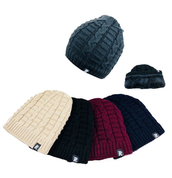 36 Wholesale Plush Lined Knit Beanie 