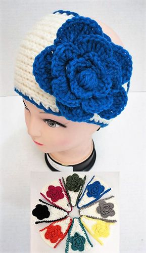 12 Wholesale White Background Flower Knitted Headbands