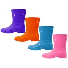 24 Wholesale Children's Water Proof Plain Rubber Rain Boots