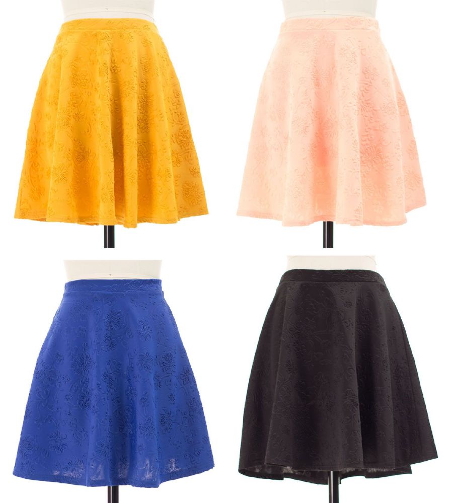 24 Wholesale Women's Floral Embossed Skater Skirt