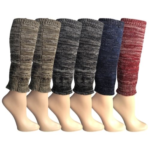 6 Wholesale 6 Pairs Of Womens Leg Warmers, Warm Winter Soft Acrylic Assorted Colors By Wsd (2tone Glitter) (one Size)