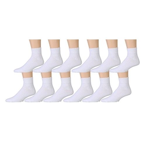12 Pairs Yacht & Smith Men's Cotton Sport Ankle Socks Size 10-13 Solid White - Mens Ankle Sock