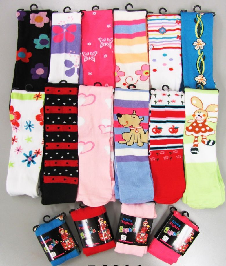 120 Pairs of Girls Acrylic Tights With Print Size Small