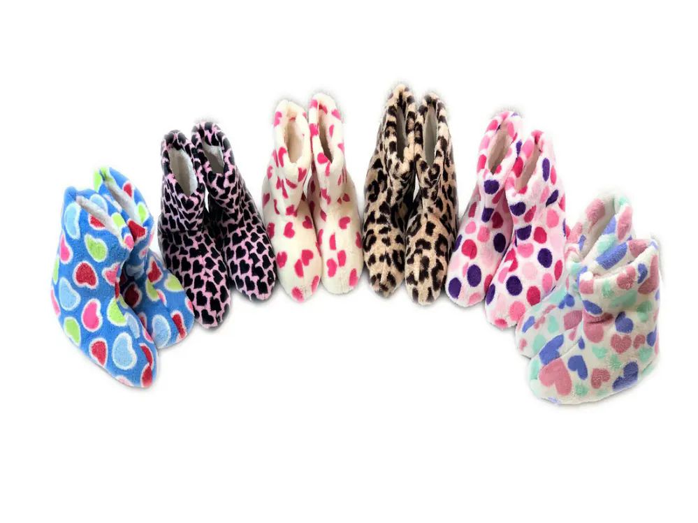 24 Pairs of Ladies Fuzzy Printed Slipper Socks