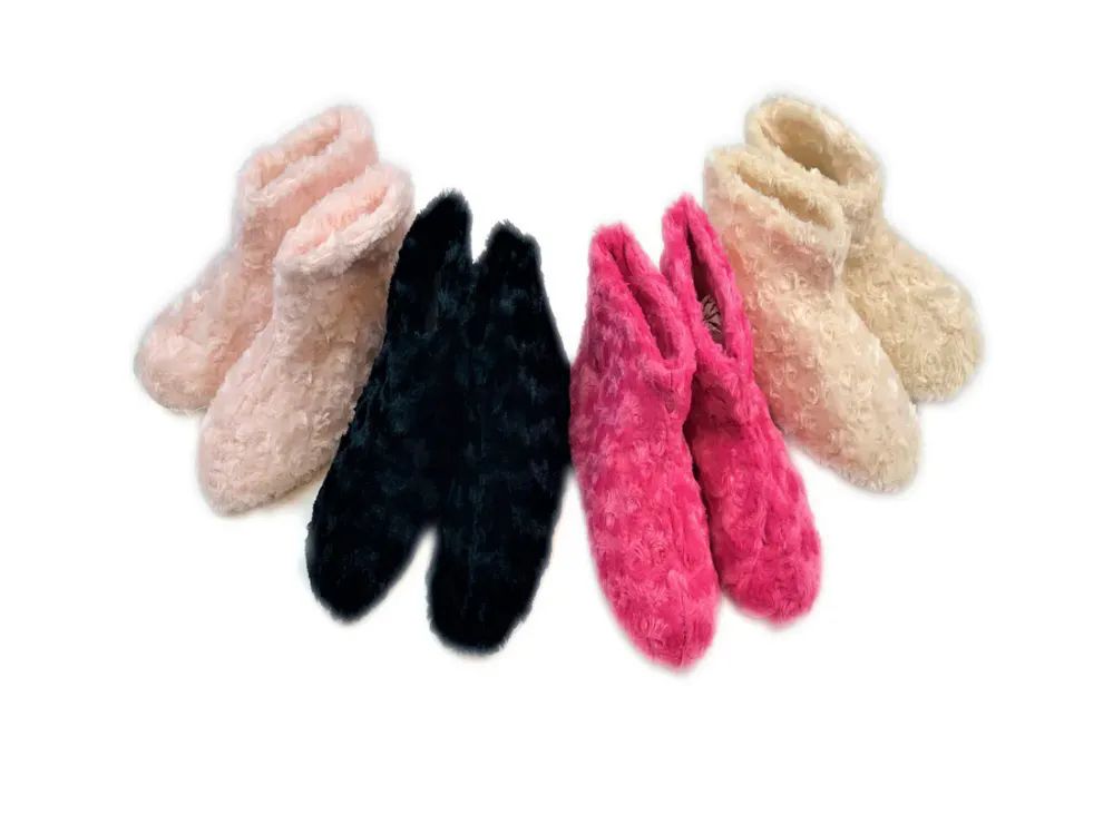 24 Pairs of Ladies Fuzzy Slipper Boot With Rubber Grip