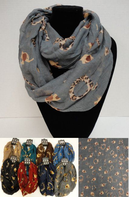 36 Pieces of ExtrA-Wide Light Weight Infinity Scarf Elephant Print