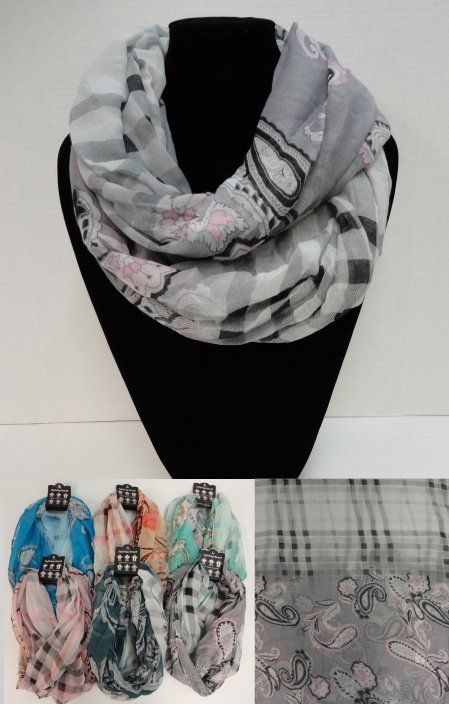 36 Pieces of ExtrA-Wide Light Weight Infinity Scarf Lg Paisley/plaid