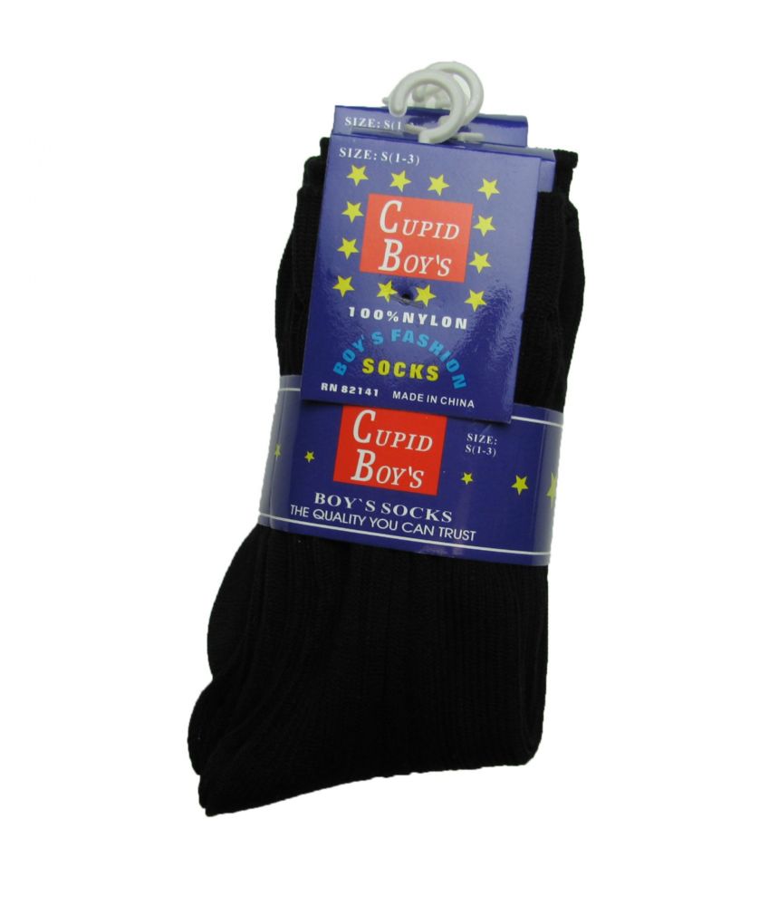 144 Pairs of Boys Nylon Dress Socks, Boys Uniform Socks, Solid Black Size S