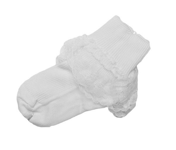 120 Pairs of Girls Classic Ribbed White Lace Ankle SockS- Size S