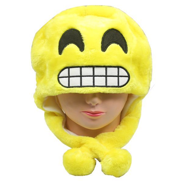 12 Pieces of Plush Soft Yellow Nervous Emoji Earmuff Beanie Hat