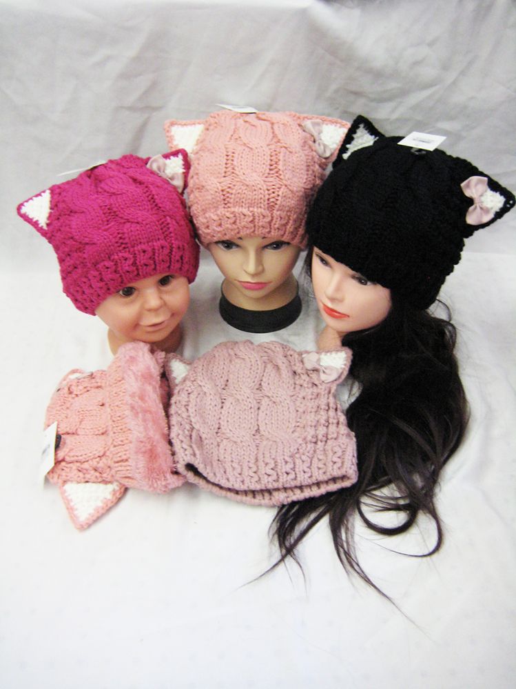 36 Pieces Kitty Knitted Beanie Hat With Ear's - Winter Beanie Hats