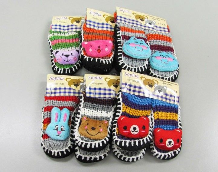 126 Wholesale Girls Printed Slipper Socks With Rubber Sole