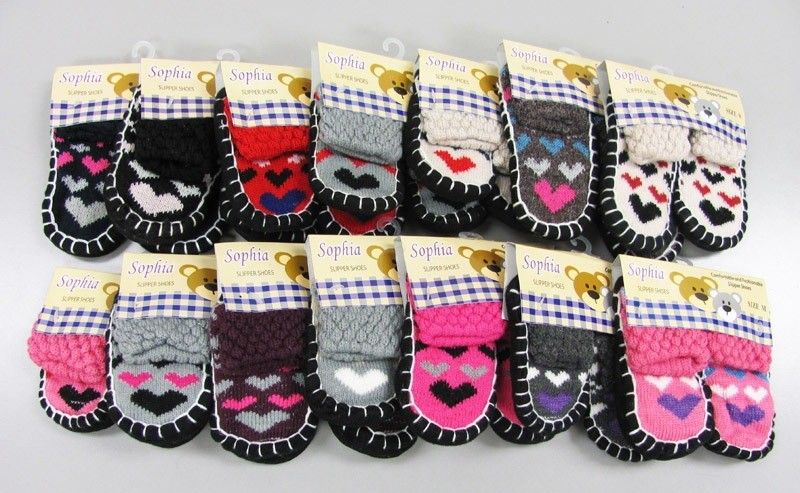 126 Wholesale Girls Heart Printed Slipper Socks With Rubber Sole