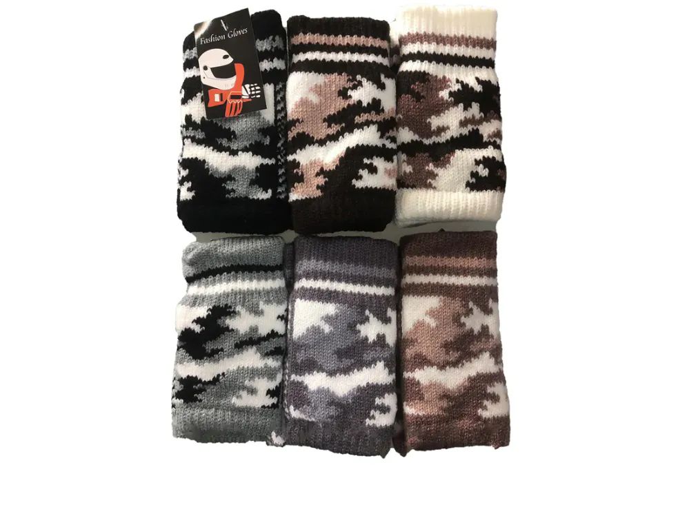 72 Pairs of Boys Fingerless Glove With Camo Design