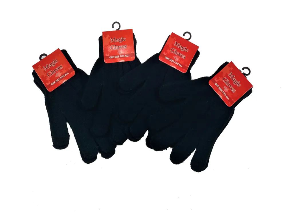 72 Bulk Ladies Magic Gloves All Black