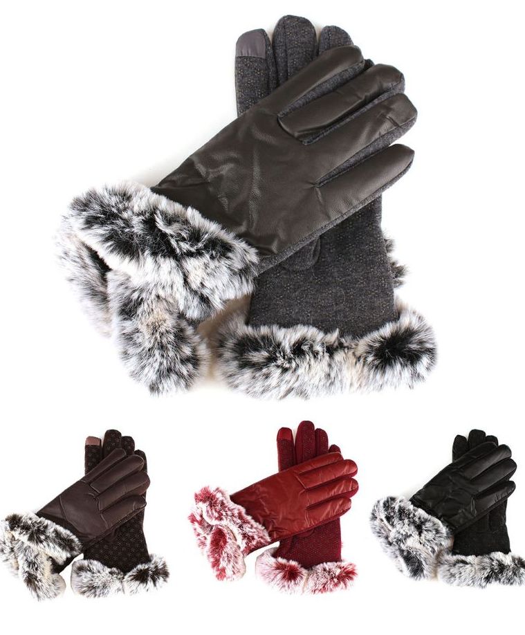 72 Wholesale Womans Fashion Fur Cuffed Extreme Weather Texting Gloves