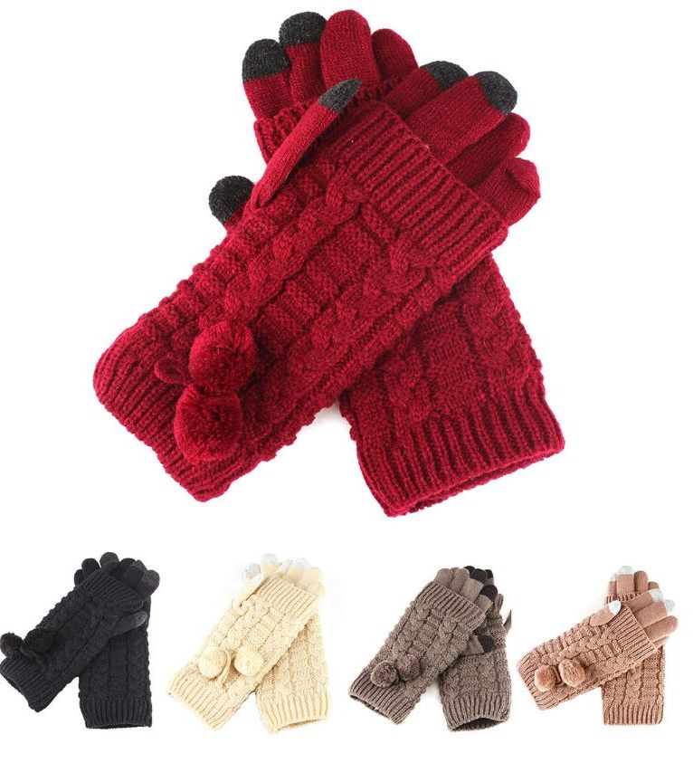36 Wholesale Woman's Heavy Knit Winter Gloves With Pom Pom