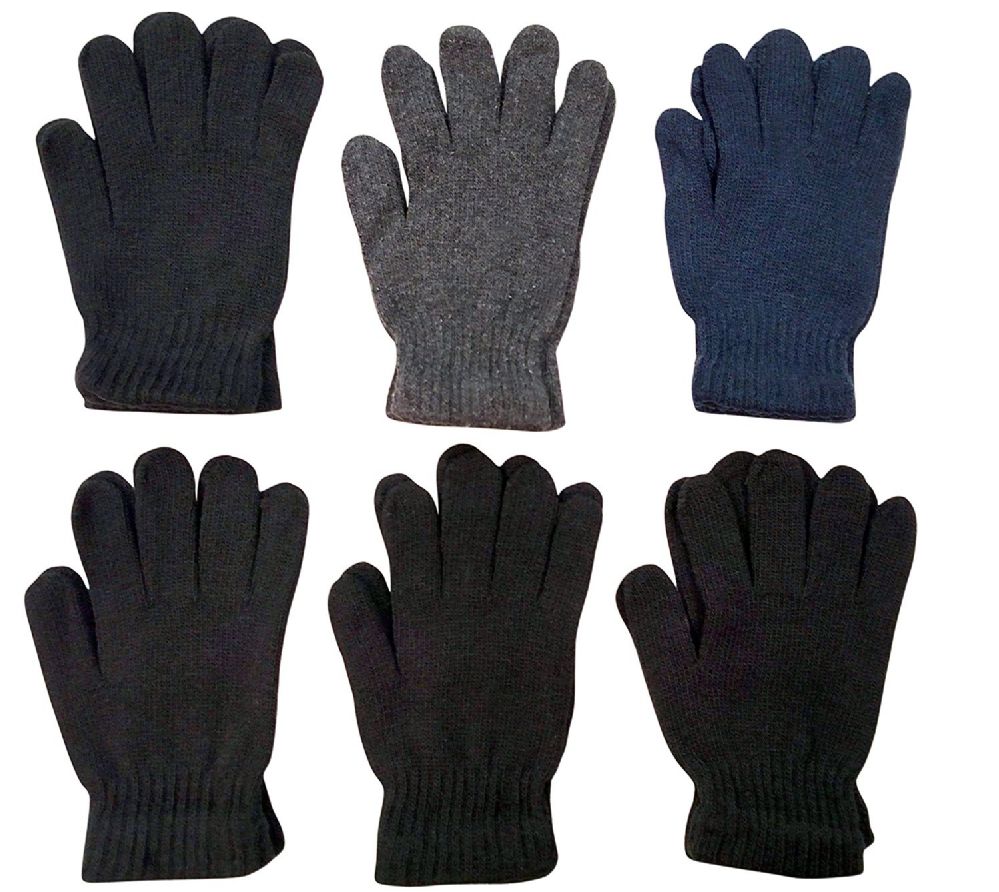 6 Pairs Yacht & Smith Men's Winter Gloves, Magic Stretch Gloves In Assorted Solid Colors - Knitted Stretch Gloves