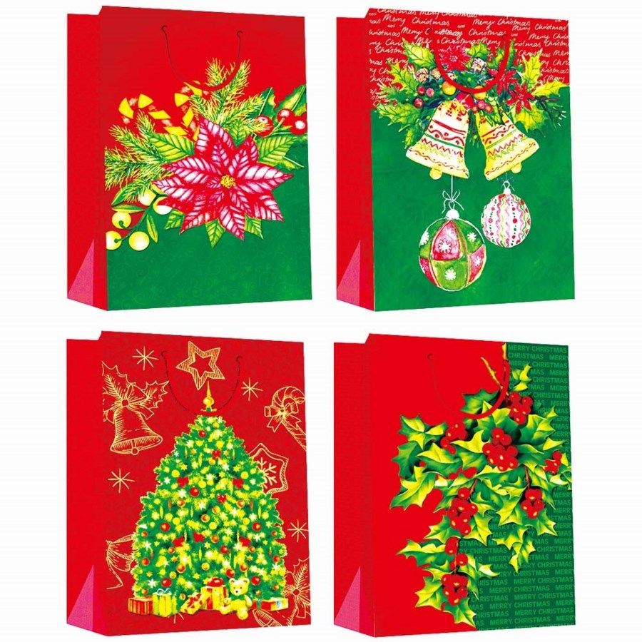 144 Pieces of Gift Bag Xmas Four Pack 4.5x5.75x2.5