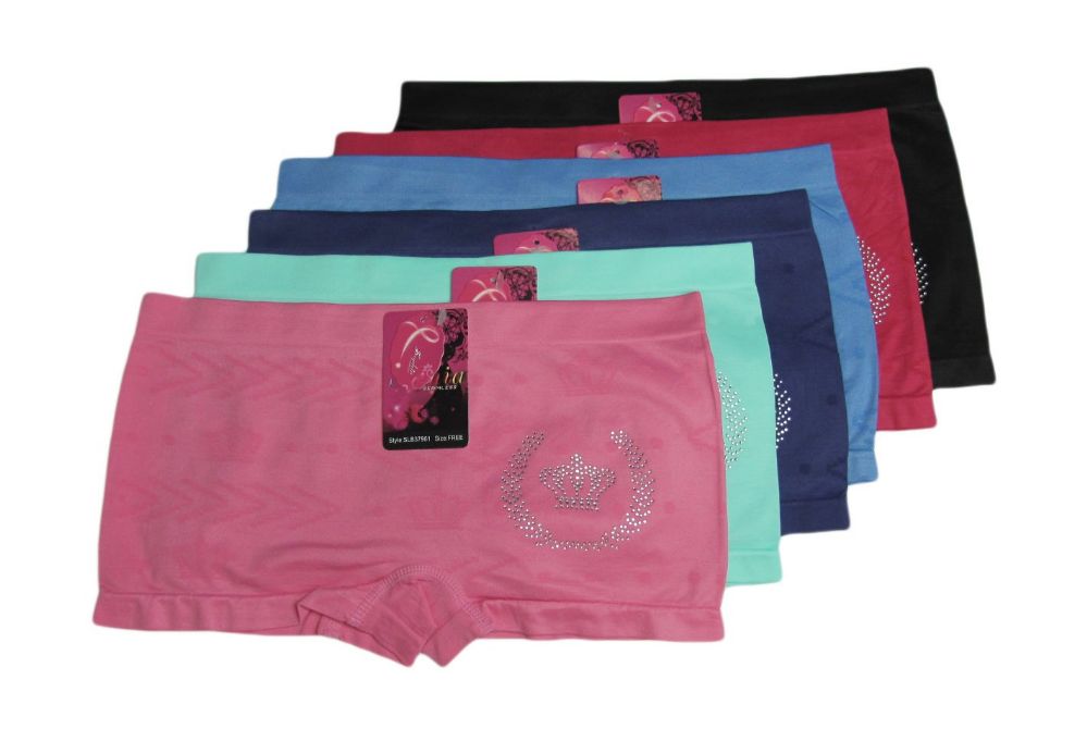 48 Wholesale Lady's Seamless Boxer With Rhinestone - at 