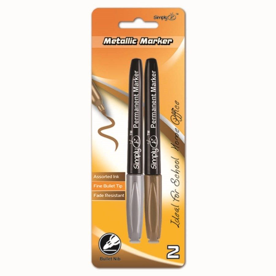 96 Wholesale Two Count Metallic Permanent Marker Silver Gold