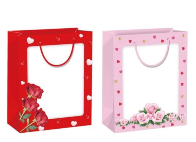 48 Pieces of Valentine Printed Window Gift Bag X Large