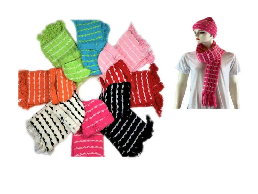 24 Wholesale Cozy Scarf Hat Set With Knitted Design