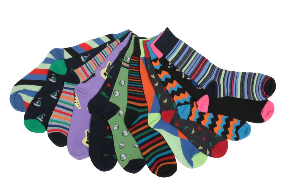 60 Wholesale Mens Funky Printed Dress Socks, Mixed Patterns