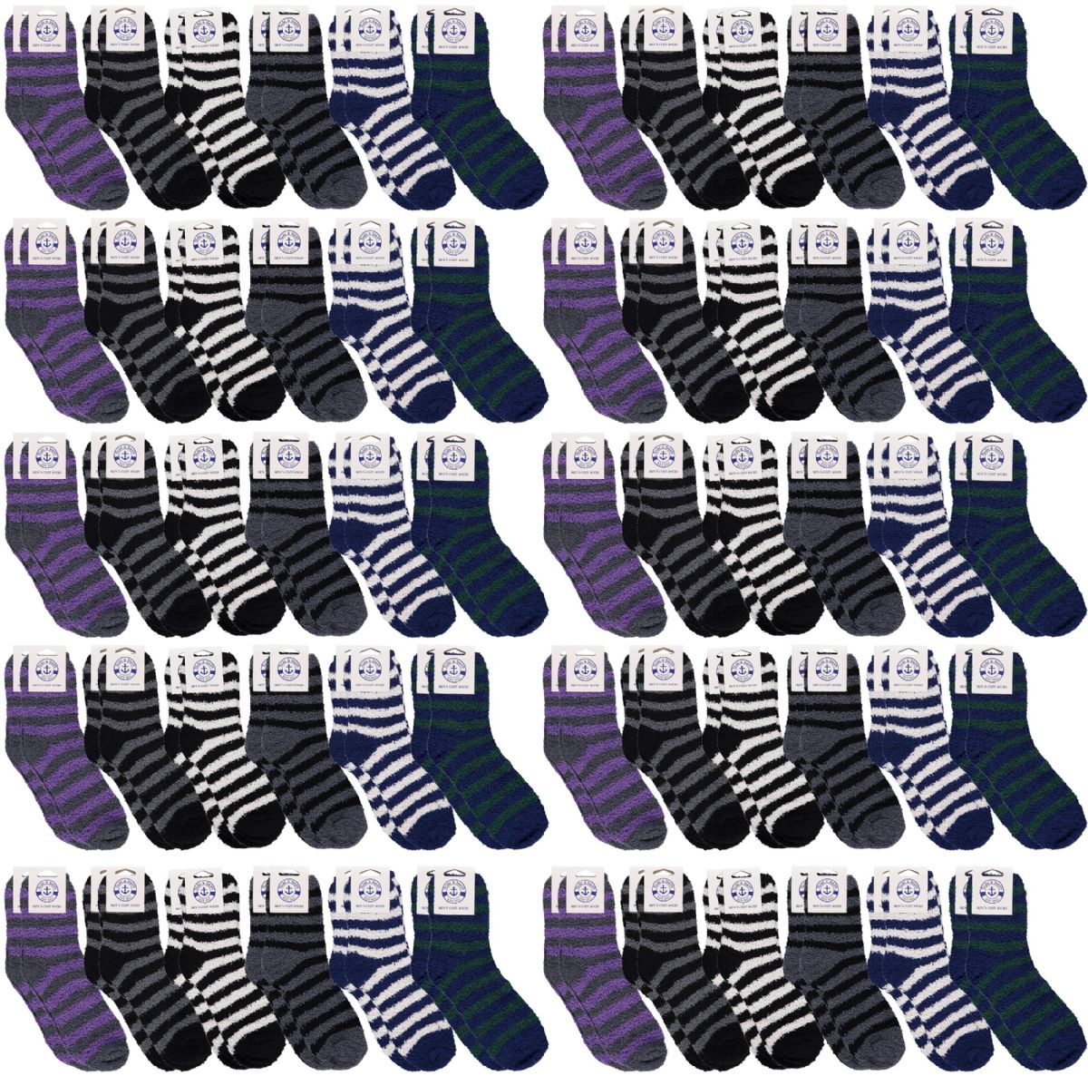 60 pairs of Yacht & Smith Men's Warm Cozy Fuzzy Socks, Stripe Pattern Size 10-13
