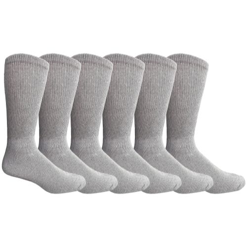 6 Pairs of Yacht & Smith Men's NoN-Binding Cotton Diabetic Loose Fit Crew Socks Gray King Size 13-16