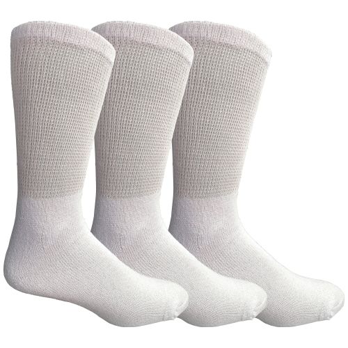 3 Pairs of Yacht & Smith Men's Loose Fit NoN-Binding Soft Cotton Diabetic Crew Socks Size 10-13 White