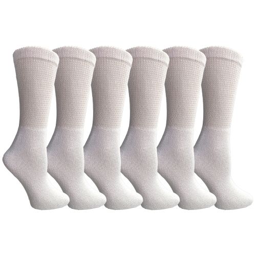 6 Pairs of Yacht & Smith Women's Loose Fit NoN-Binding Soft Cotton Diabetic White Crew Socks Size 9-11