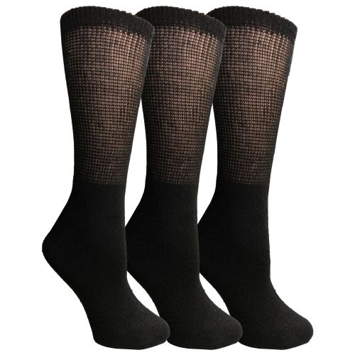3 Pairs of Yacht & Smith Women's Loose Fit NoN-Binding Soft Cotton Diabetic Black Crew Socks Size 9-11