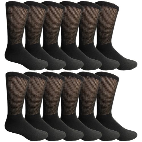 12 Pairs Yacht & Smith Men's Loose Fit NoN-Binding Soft Cotton Diabetic Crew Socks Size 10-13 Black - Men's Diabetic Socks