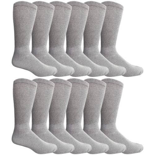 12 Pairs of Yacht & Smith Men's NoN-Binding Cotton Diabetic Loose Fit Crew Socks Gray King Size 13-16