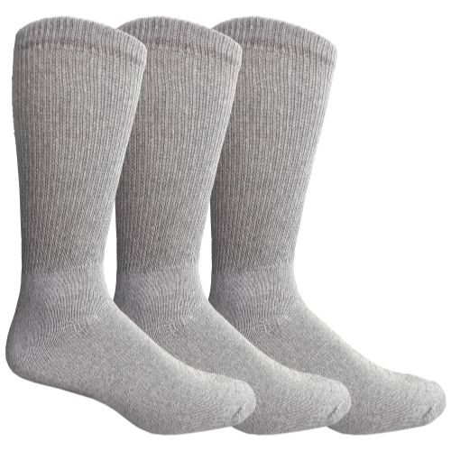 3 Pairs of Yacht & Smith Men's NoN-Binding Cotton Diabetic Loose Fit Crew Socks Gray King Size 13-16