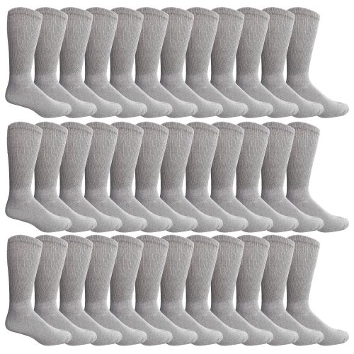 36 Pairs of Yacht & Smith Men's NoN-Binding Cotton Diabetic Loose Fit Crew Socks Gray King Size 13-16